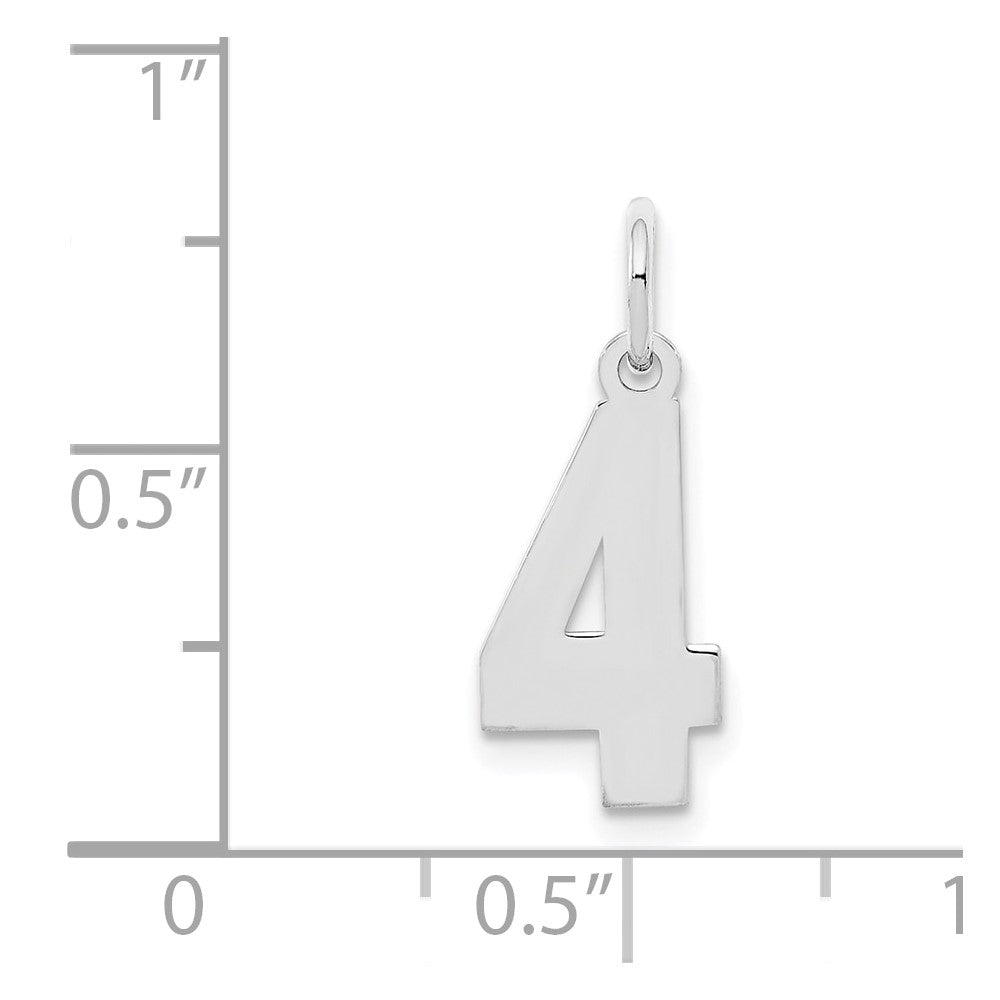 Sterling Silver/Rhodium-plated Polished Number 4 Charm
