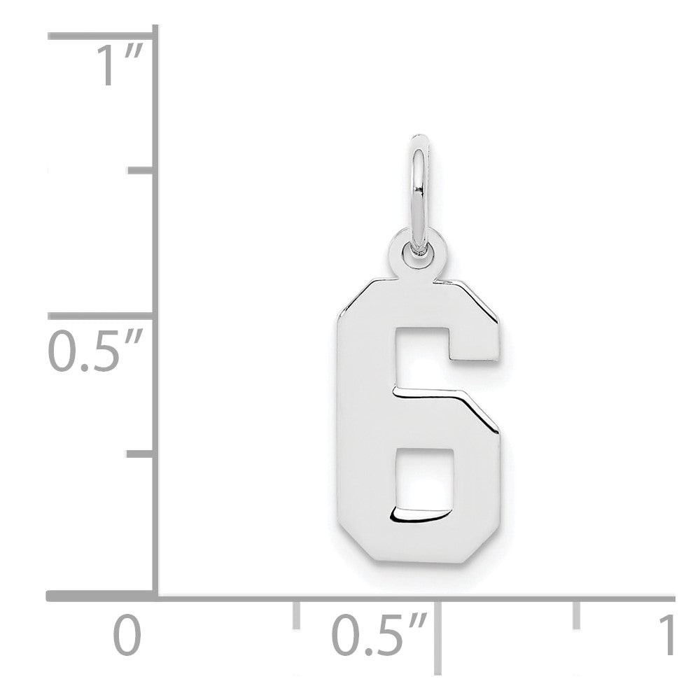 Sterling Silver/Rhodium-plated Polished Number 6 Charm