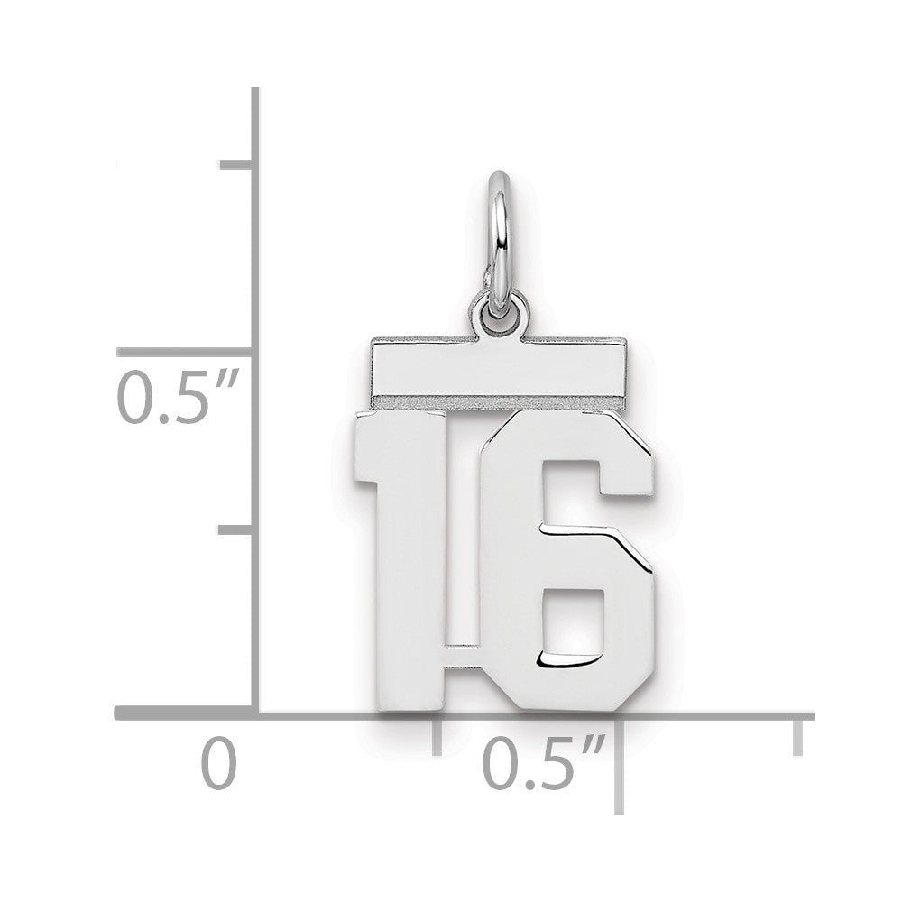 Sterling Silver/Rhodium-plated Polished Number 16 Charm