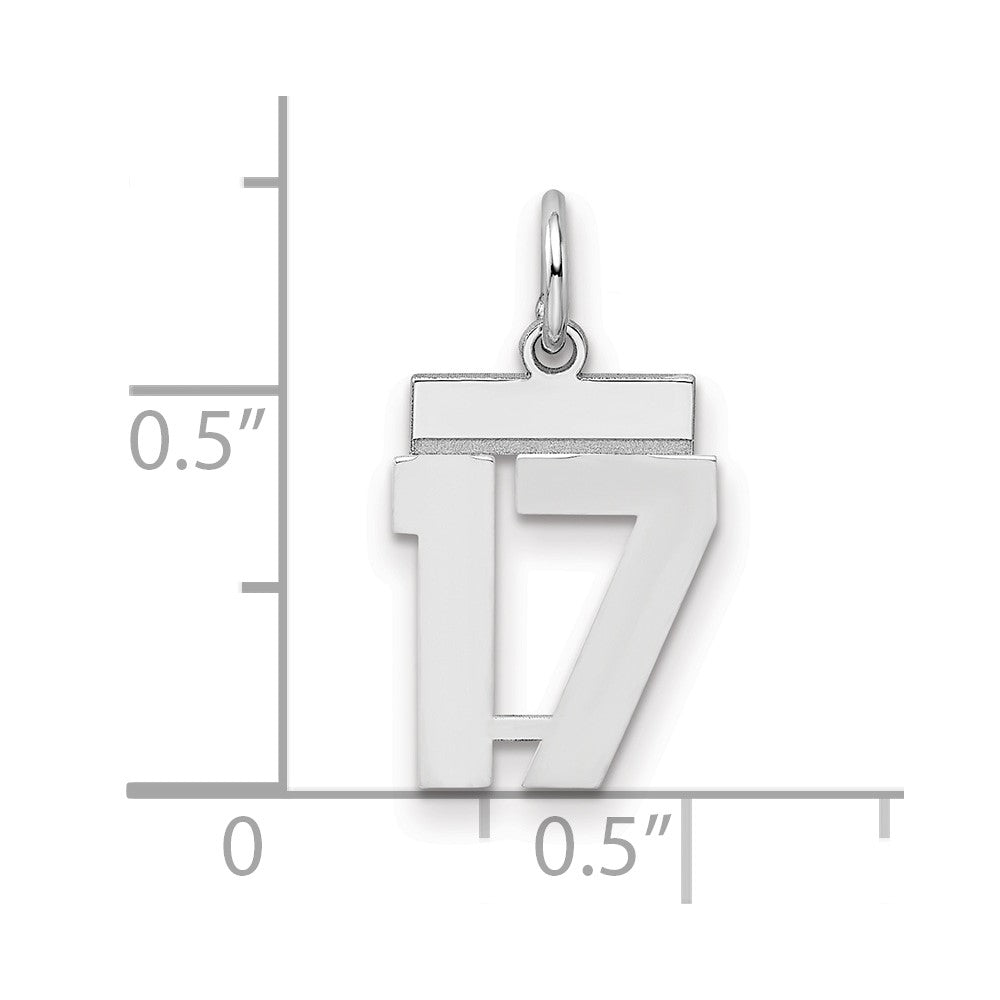 Sterling Silver/Rhodium-plated Polished Number 17 Charm