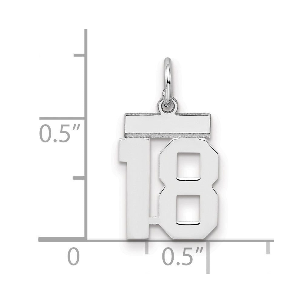 Sterling Silver/Rhodium-plated Polished Number 18 Charm