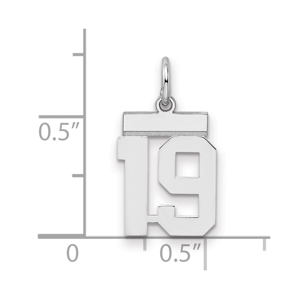 Sterling Silver/Rhodium-plated Polished Number 19 Charm