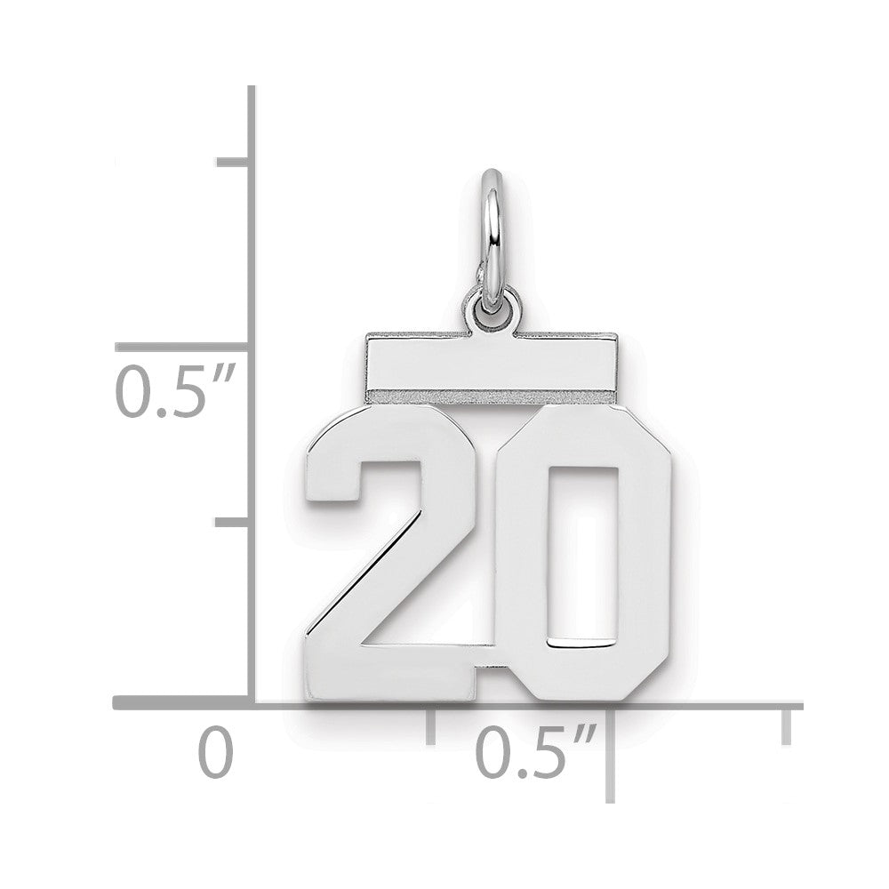 Sterling Silver/Rhodium-plated Polished Number 20 Charm