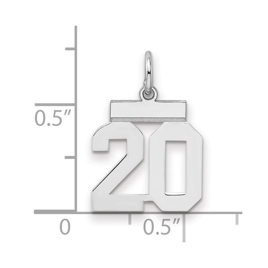 Sterling Silver/Rhodium-plated Polished Number 20 Charm