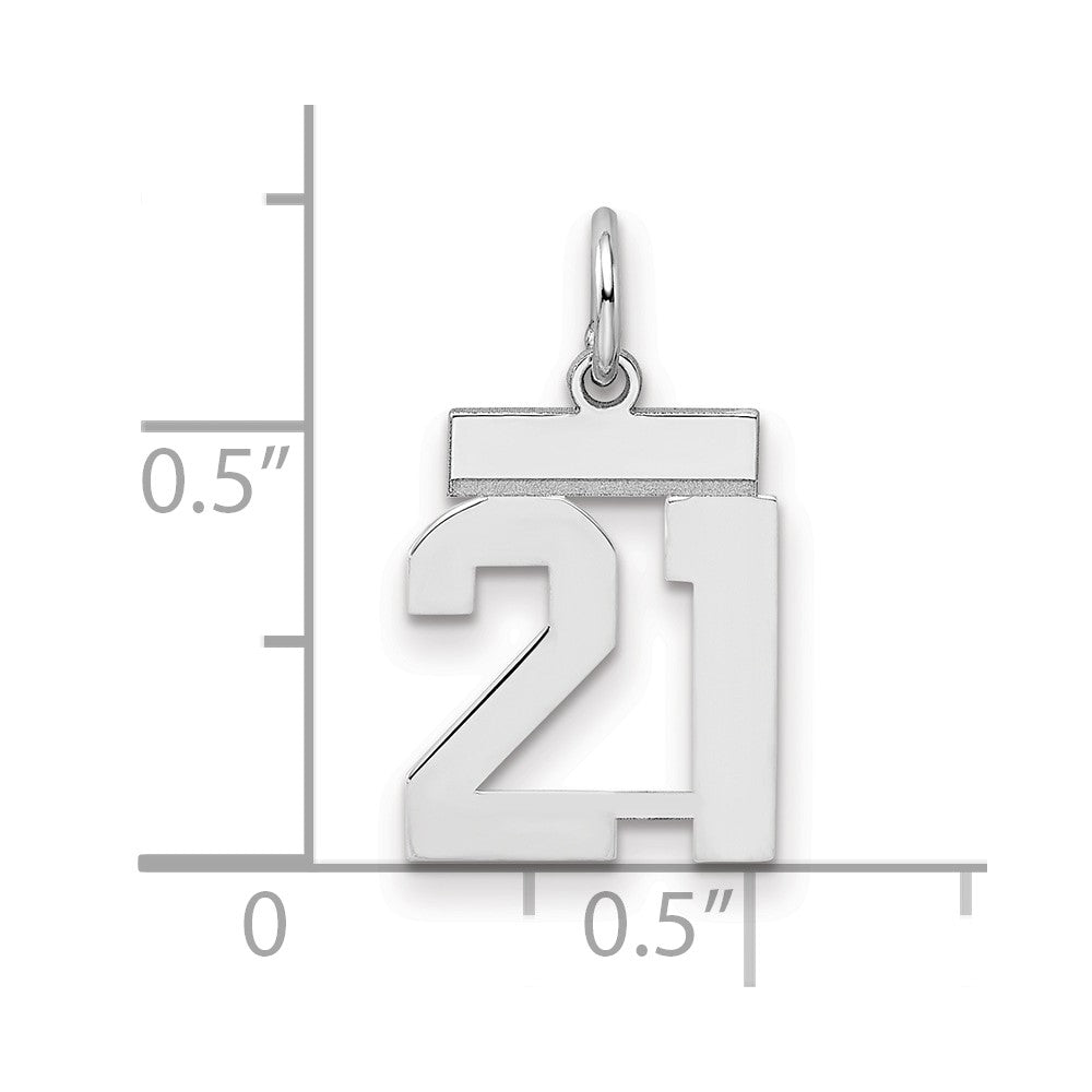 Sterling Silver/Rhodium-plated Polished Number 21 Charm