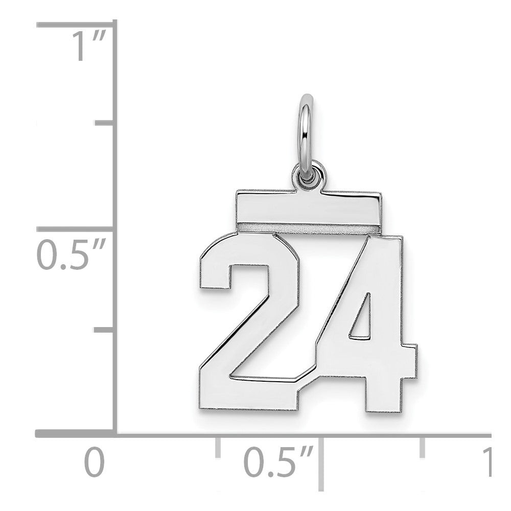 Sterling Silver/Rhodium-plated Polished Number 24 Charm