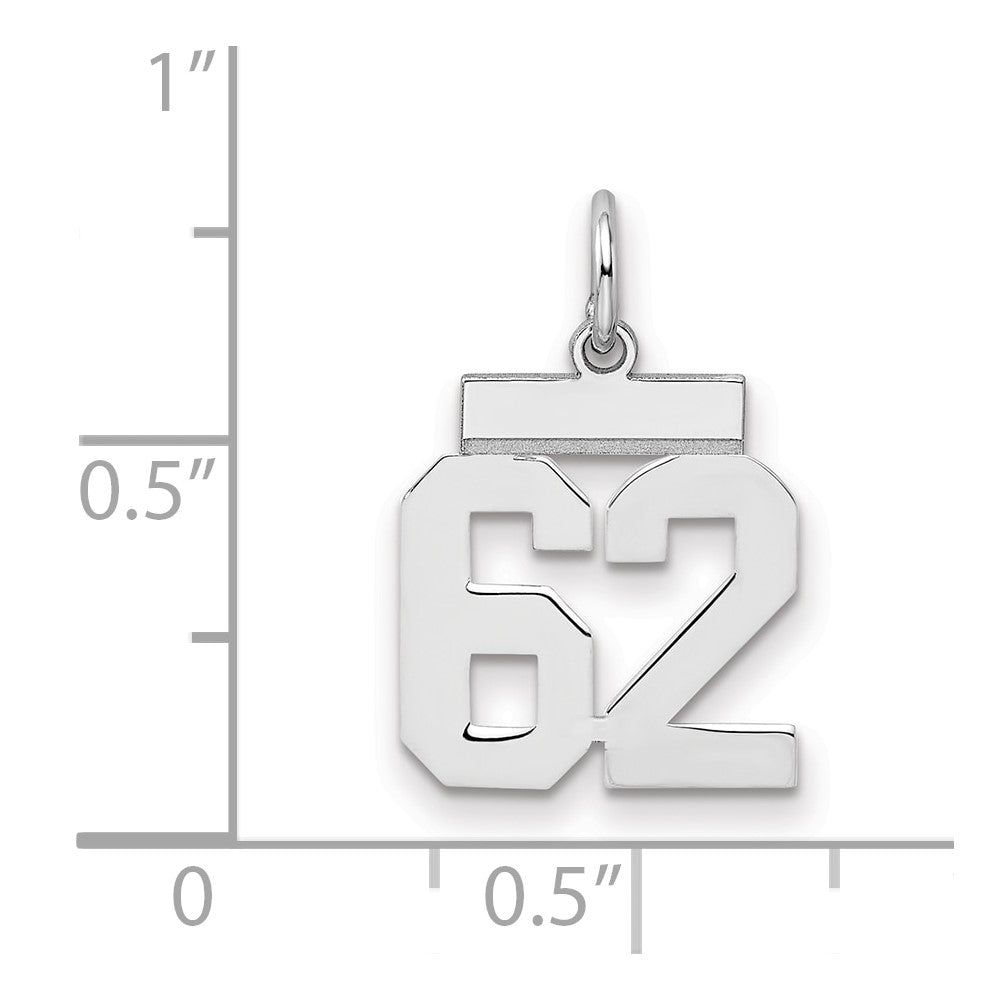 Sterling Silver/Rhodium-plated Polished Number 62 Charm