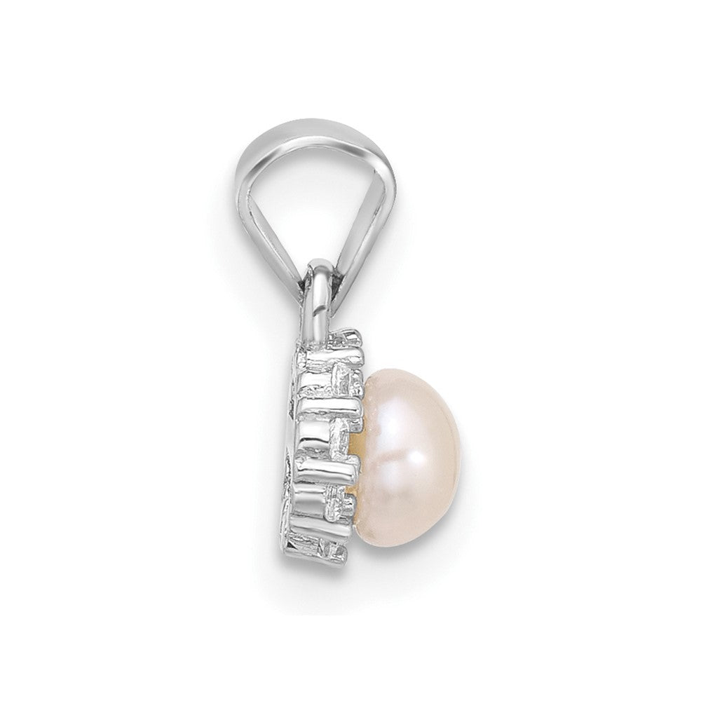Sterling Silver Rh-plated 4-4.5mm FWC Pearl and CZ Earrings and Pendant Set