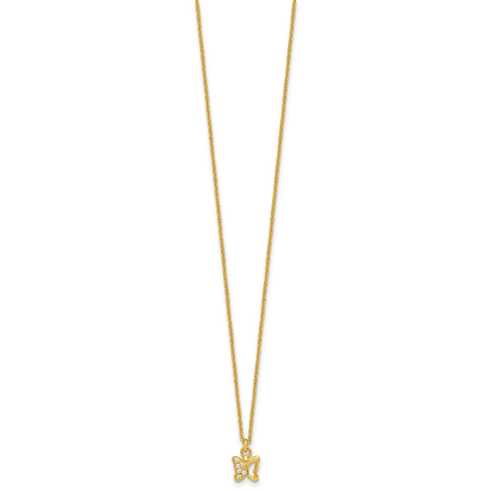 Sterling Silver Gold-tone White CZ Butterfly Childrens 14 inch Necklace and Post Earrings Set