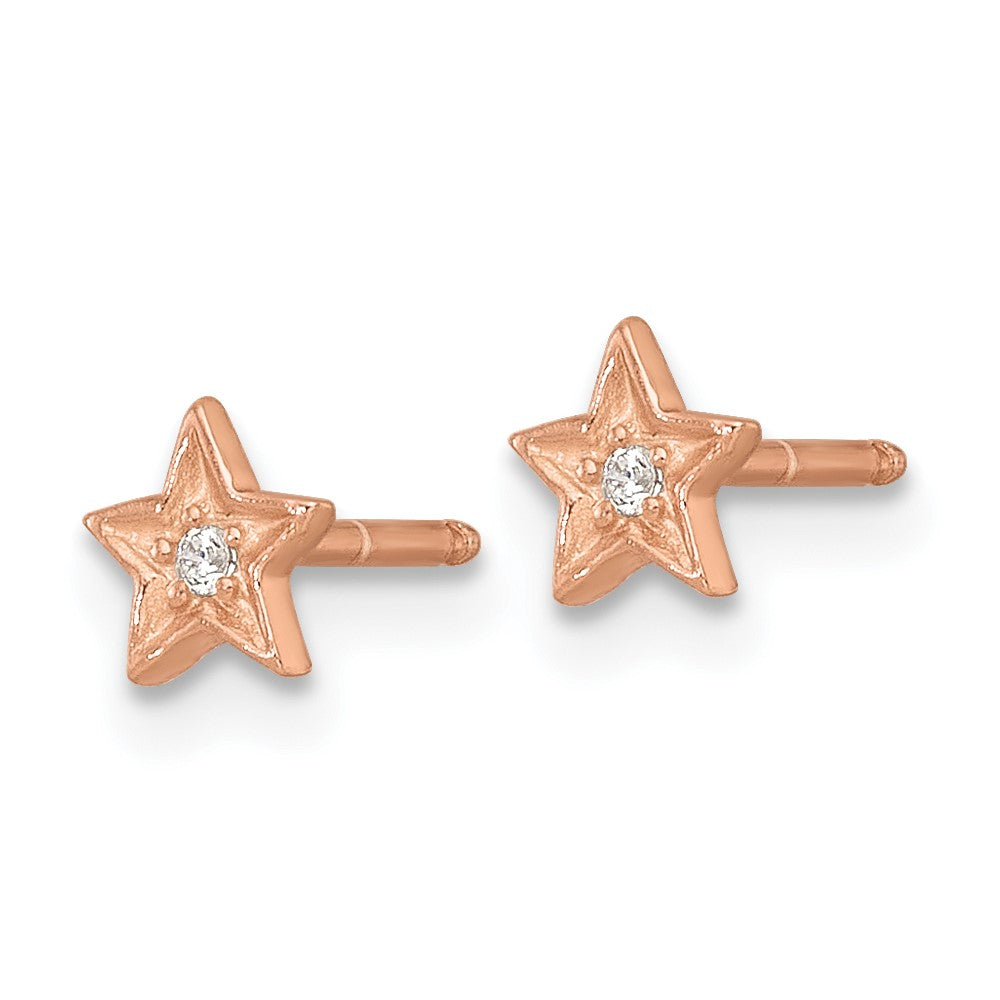 Sterling Silver Rose-tone White CZ Star Childrens 14 inch Necklace and Post Earrings Set
