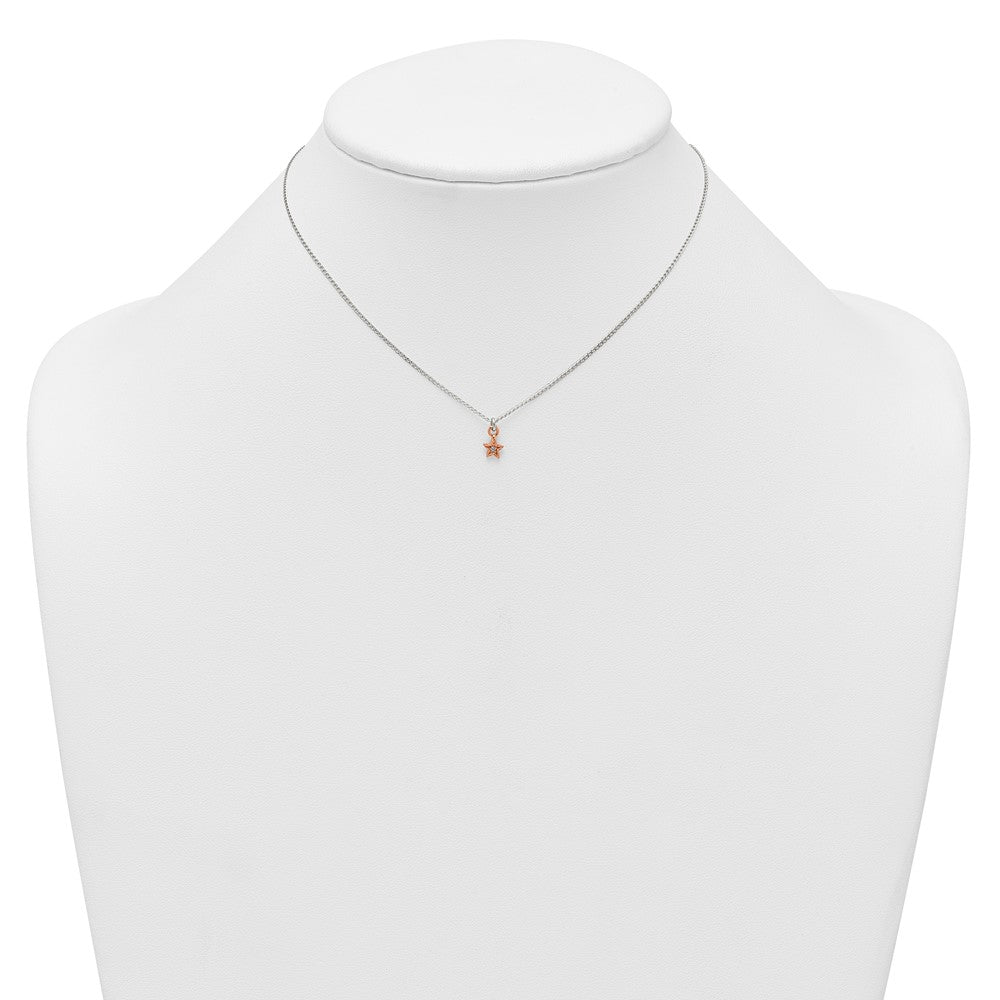 Sterling Silver Rose-tone White CZ Star Childrens 14 inch Necklace and Post Earrings Set