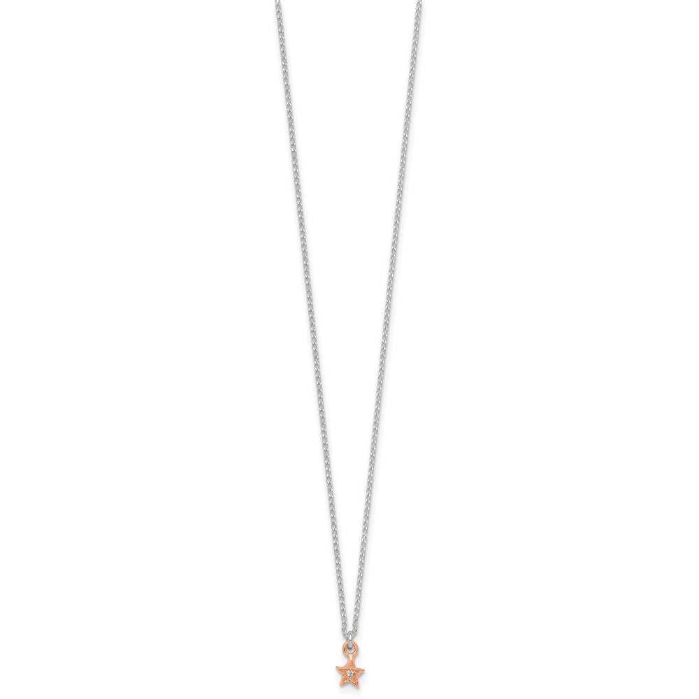 Sterling Silver Rose-tone White CZ Star Childrens 14 inch Necklace and Post Earrings Set
