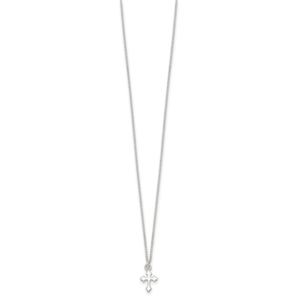 Sterling Silver Polished Cross Childrens 14 inch Necklace and Post Earrings Set
