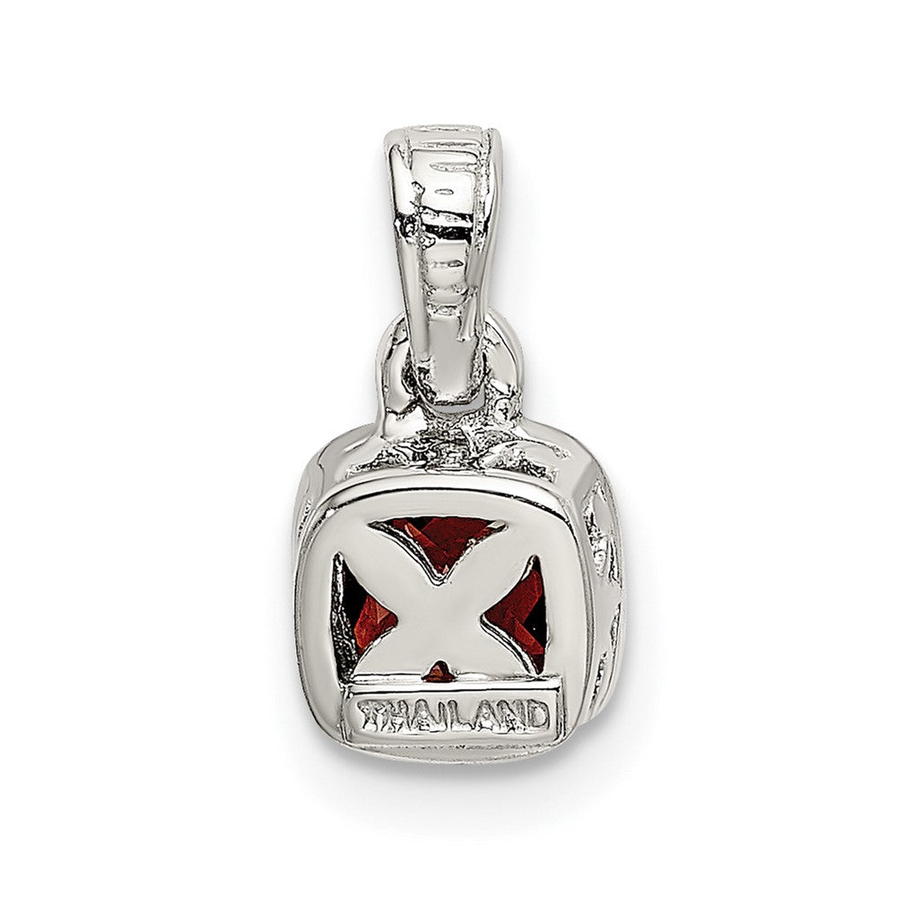 Shey Couture Sterling Silver Rhodium-plated with 14k Accent Polished Cushion-cut Garnet Pendant