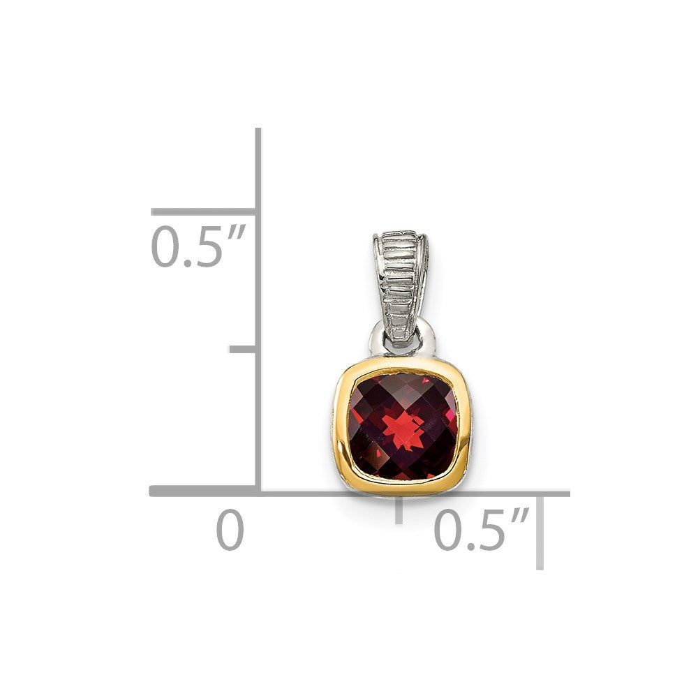 Shey Couture Sterling Silver Rhodium-plated with 14k Accent Polished Cushion-cut Garnet Pendant