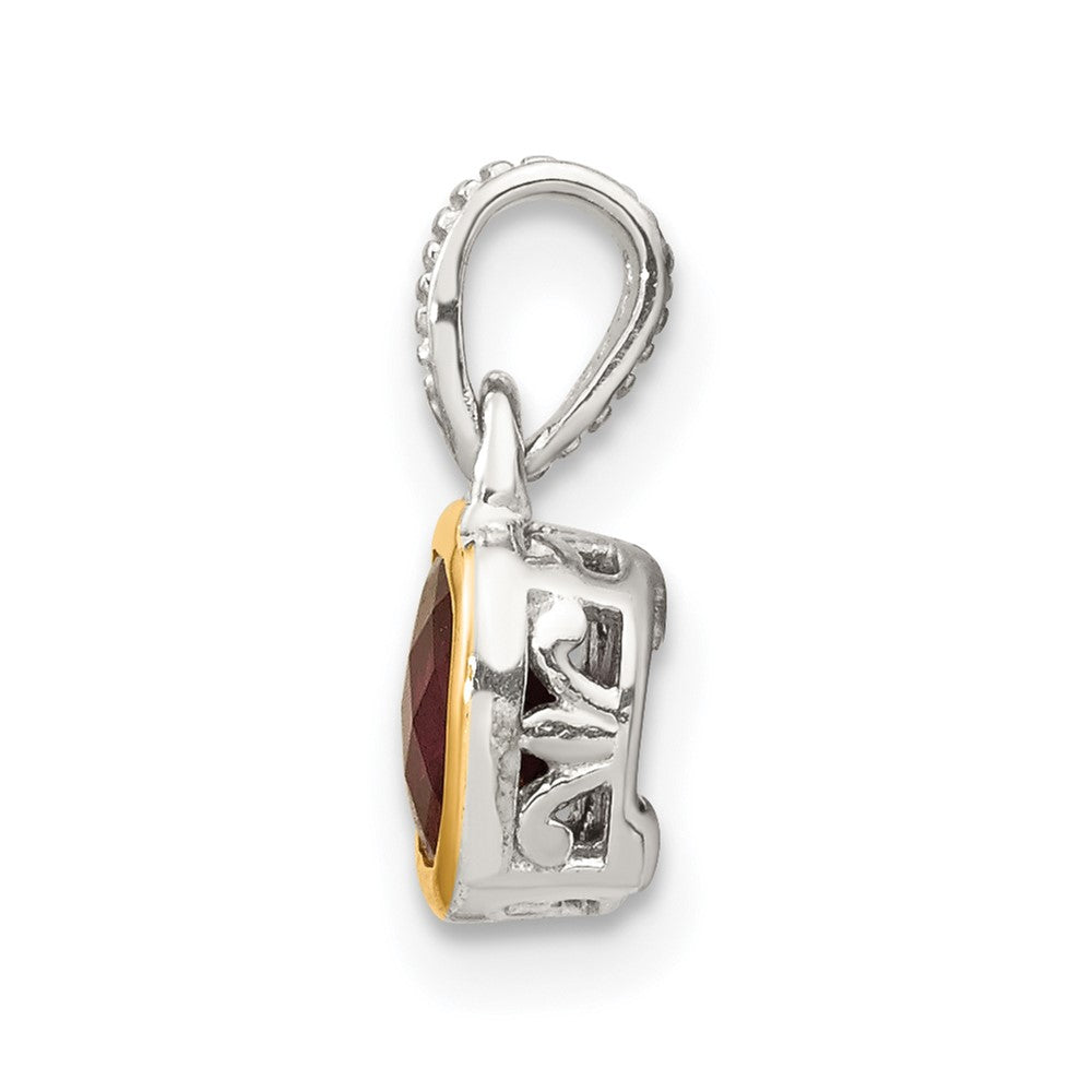 Shey Couture Sterling Silver Rhodium-plated with 14k Accent Polished Cushion-cut Rhodolite Garnet Pendant