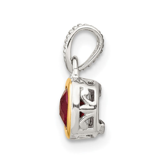 Shey Couture Sterling Silver Rhodium-plated with 14k Accent Polished Cushion-cut Created Ruby Pendant