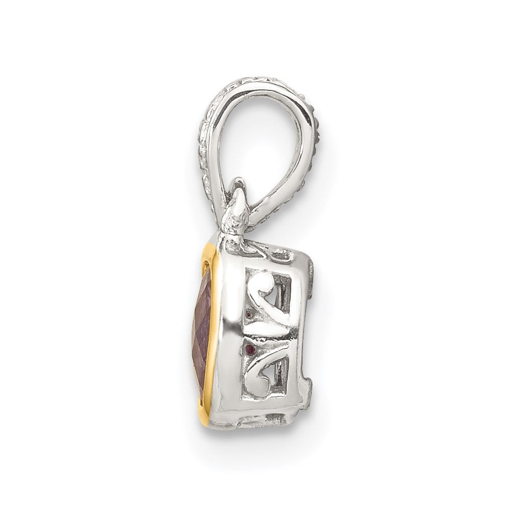 Shey Couture Sterling Silver Rhodium-plated with 14k Accent Polished Cushion-cut Amethyst Pendant