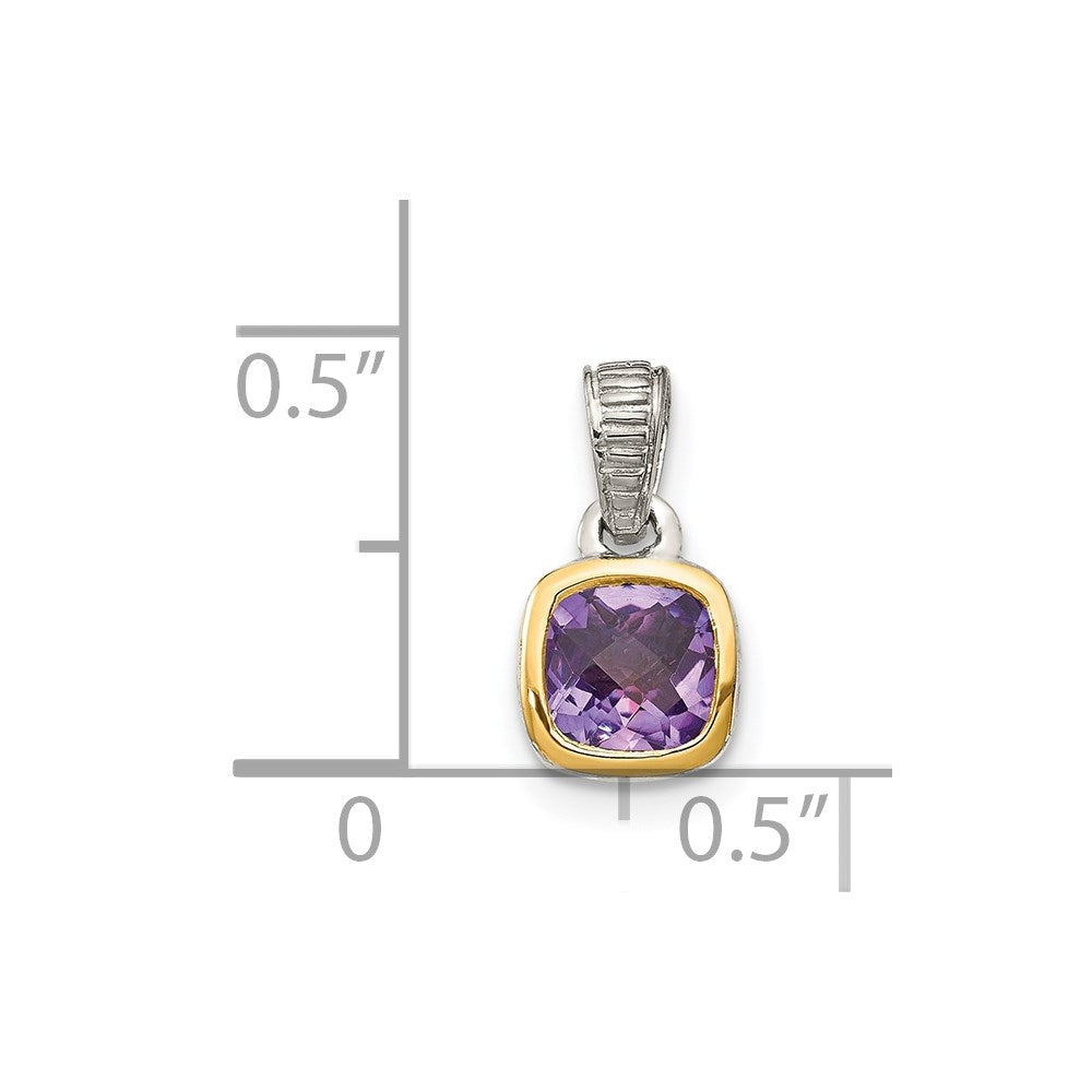 Shey Couture Sterling Silver Rhodium-plated with 14k Accent Polished Cushion-cut Amethyst Pendant