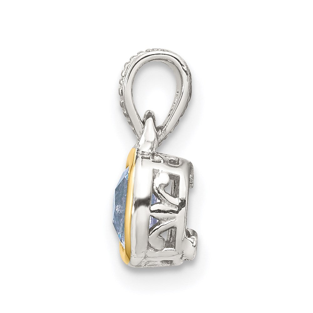 Shey Couture Sterling Silver Rhodium-plated with 14k Accent Polished Cushion-cut Aquamarine Pendant