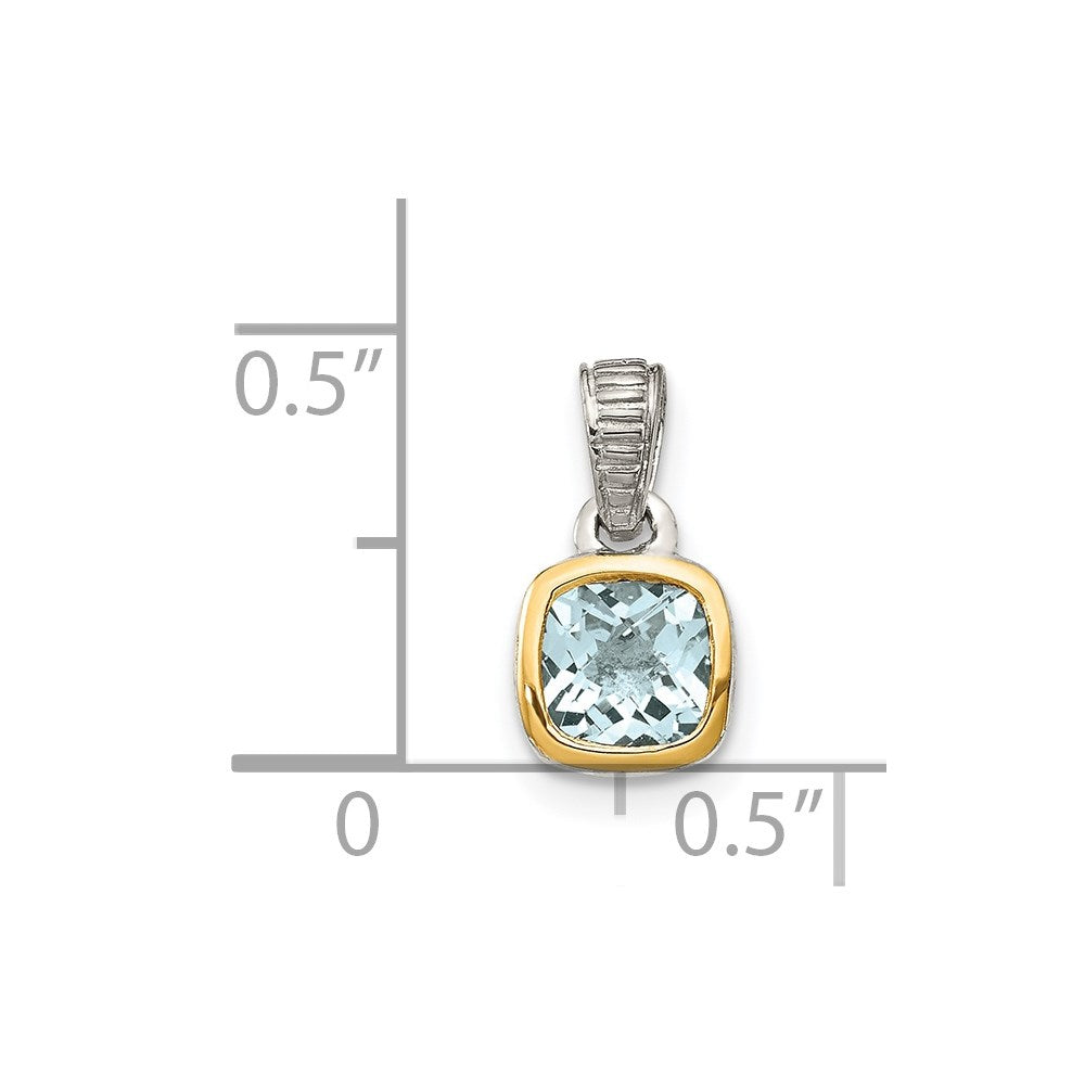 Shey Couture Sterling Silver Rhodium-plated with 14k Accent Polished Cushion-cut Aquamarine Pendant
