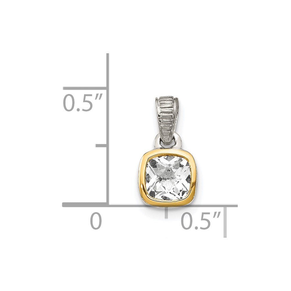 Shey Couture Sterling Silver Rhodium-plated with 14k Accent Polished Cushion-cut White Topaz Pendant
