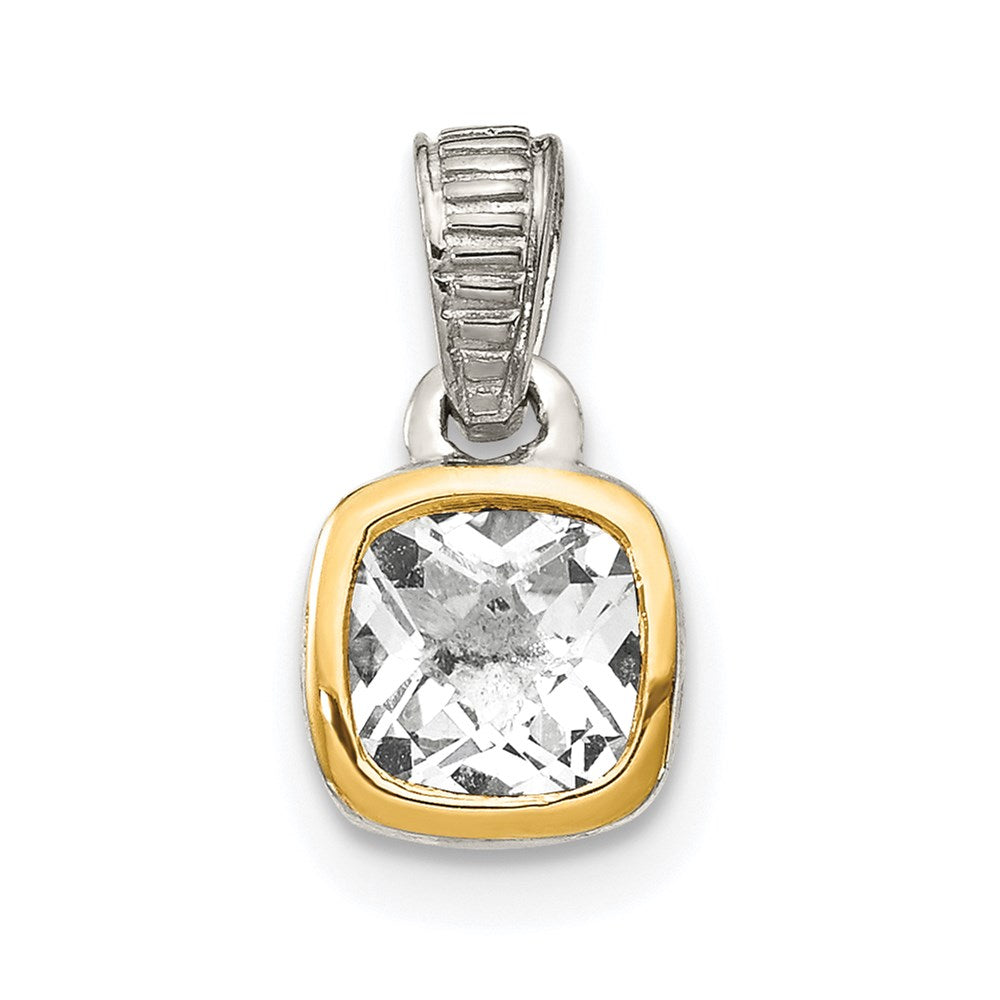 Shey Couture Sterling Silver Rhodium-plated with 14k Accent Polished Cushion-cut White Topaz Pendant