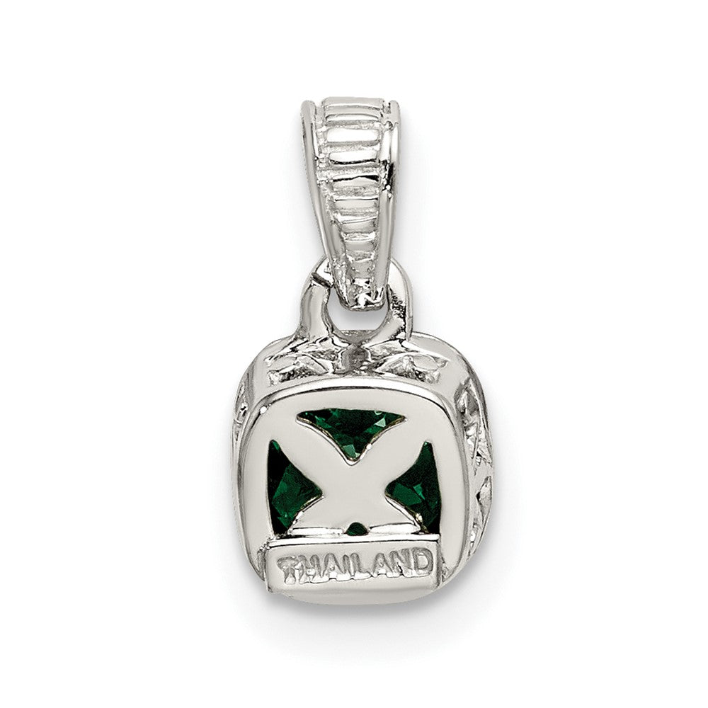 Shey Couture Sterling Silver Rhodium-plated with 14k Accent Polished Cushion-cut Created Emerald Pendant