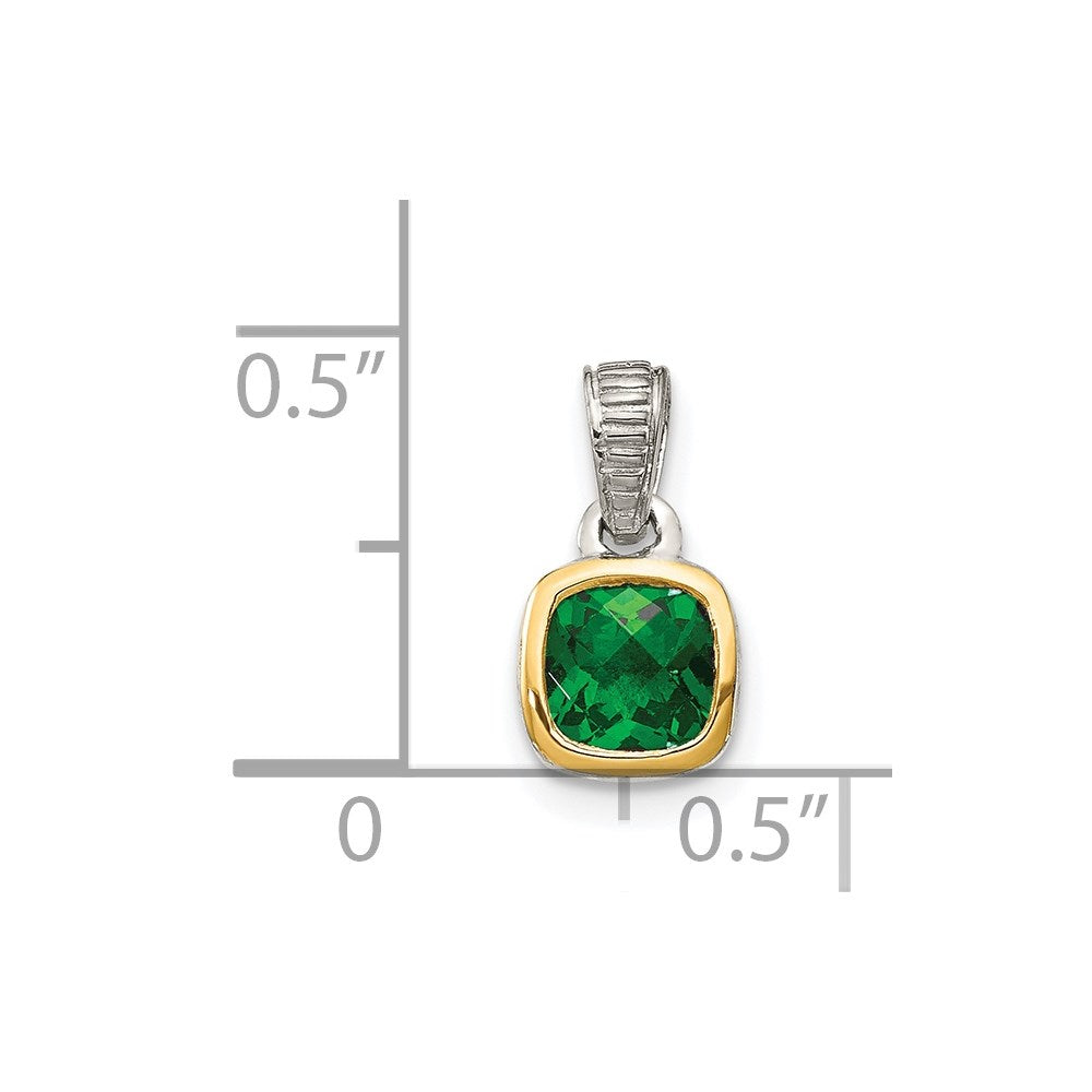 Shey Couture Sterling Silver Rhodium-plated with 14k Accent Polished Cushion-cut Created Emerald Pendant