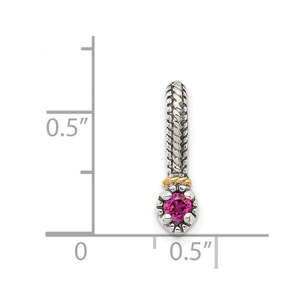 Shey Couture Sterling Silver Antiqued with 14k Accent Polished Created Ruby Chain Slide Pendant