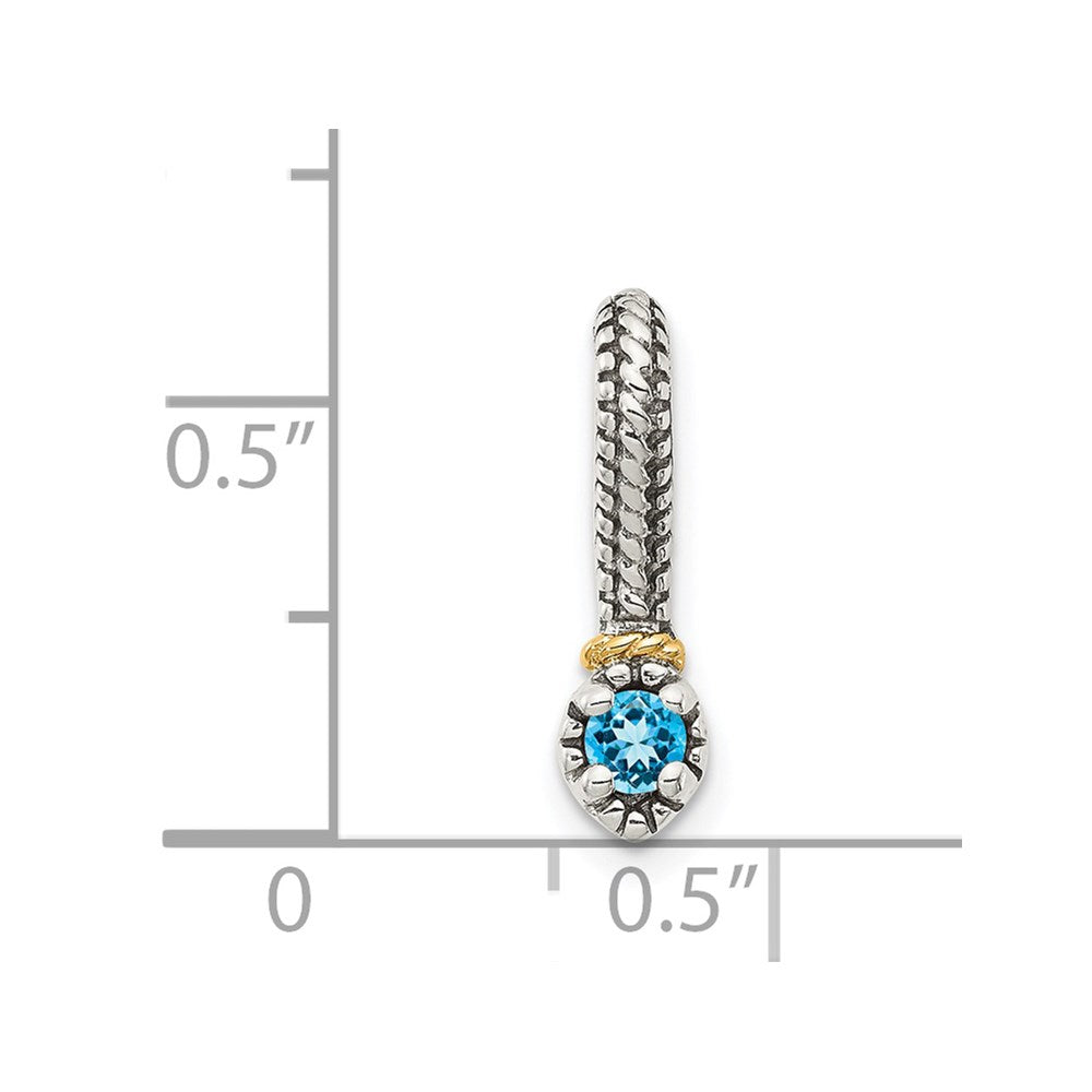 Shey Couture Sterling Silver Antiqued with 14k Accent Polished Blue Topaz Chain Slide Pendant