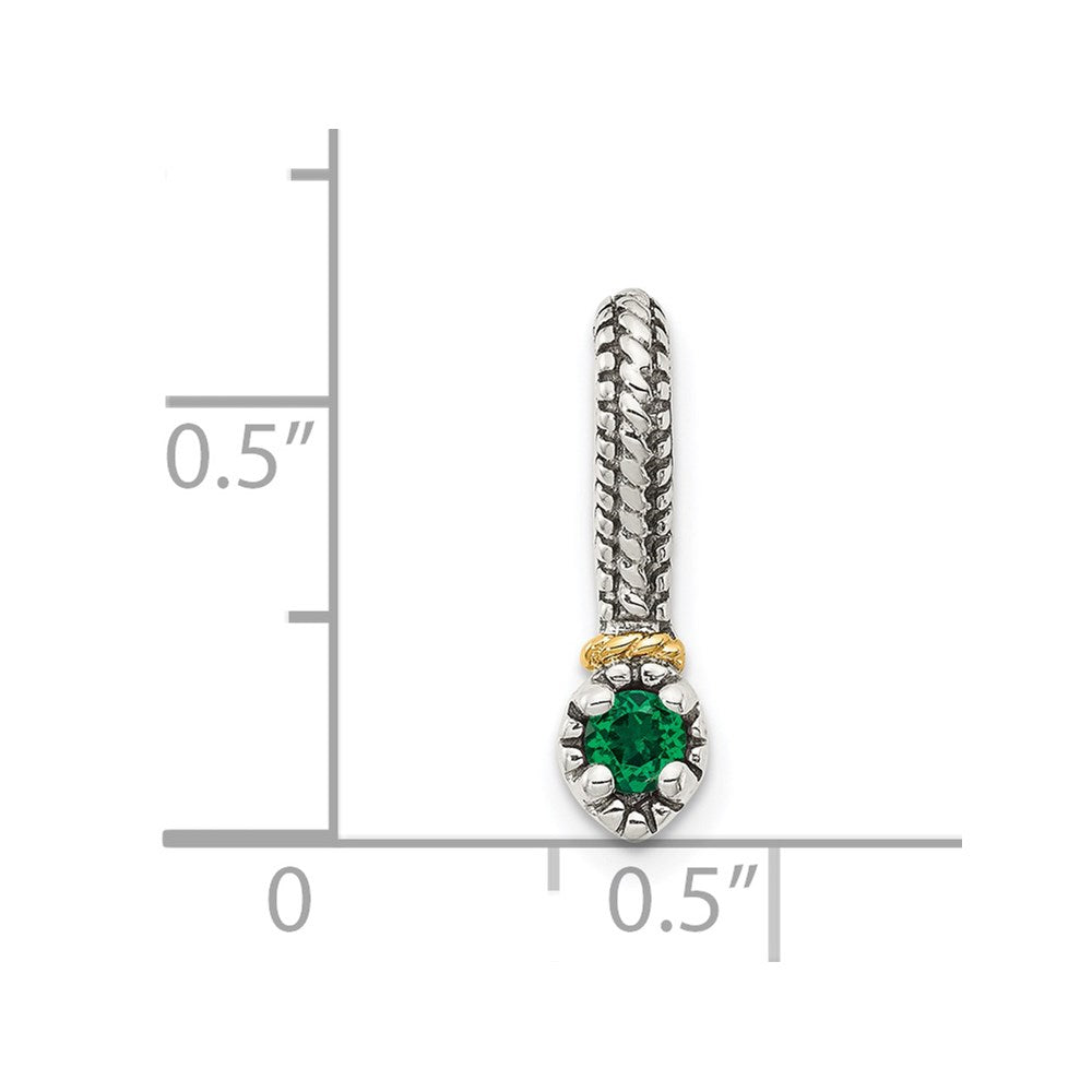 Shey Couture Sterling Silver Antiqued with 14k Accent Polished Created Emerald Chain Slide Pendant