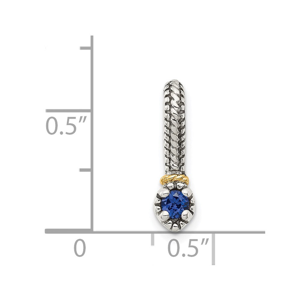 Shey Couture Sterling Silver Antiqued with 14k Accent Polished Created Sapphire Chain Slide Pendant