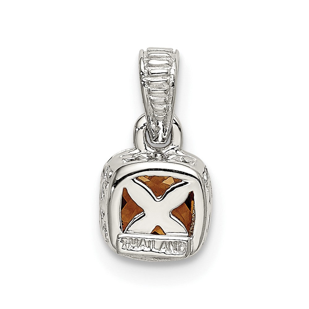 Shey Couture Sterling Silver Rhodium-plated with 14k Accent Polished Cushion-cut Citrine Pendant