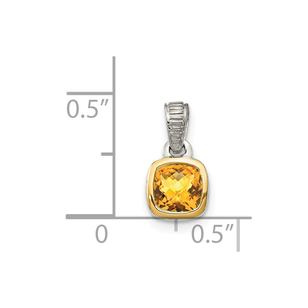 Shey Couture Sterling Silver Rhodium-plated with 14k Accent Polished Cushion-cut Citrine Pendant