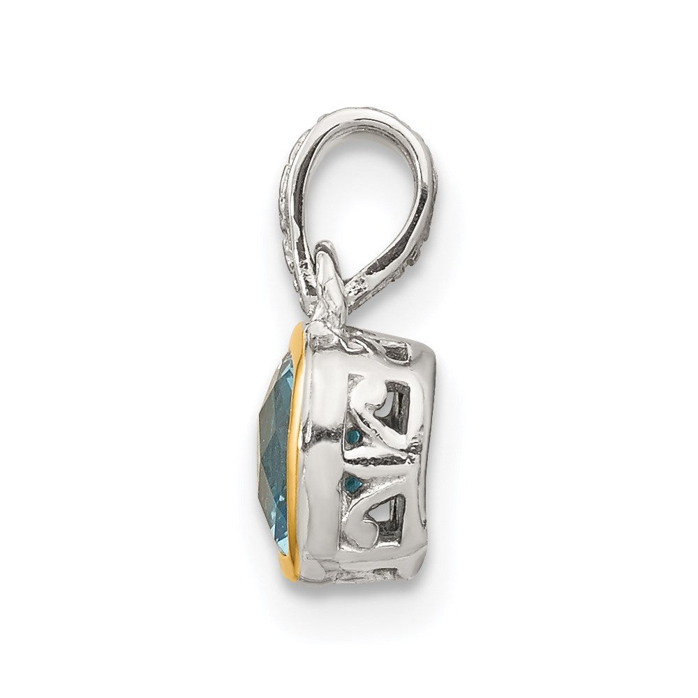 Shey Couture Sterling Silver Rhod-plated with 14k Accent Polished Cushion-cut Light Swiss Blue Topaz Pendant