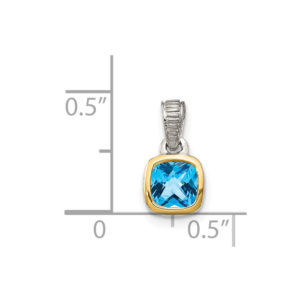 Shey Couture Sterling Silver Rhod-plated with 14k Accent Polished Cushion-cut Light Swiss Blue Topaz Pendant