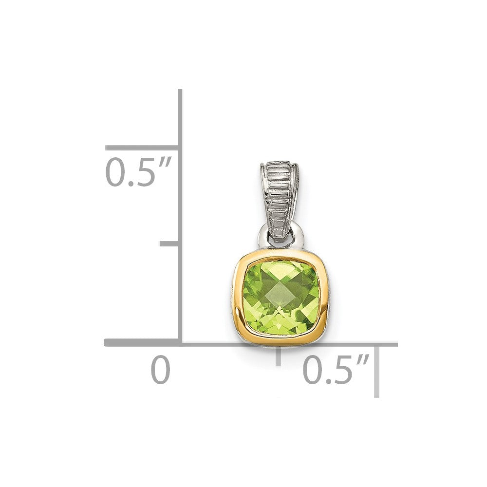 Shey Couture Sterling Silver Rhodium-plated with 14k Accent Polished Cushion-cut Peridot Pendant