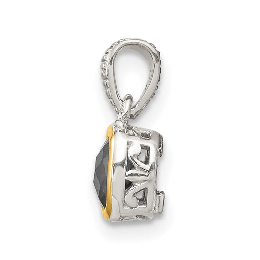 Shey Couture Sterling Silver Rhodium-plated with 14k Accent Polished Cushion-cut Created Sapphire Pendant