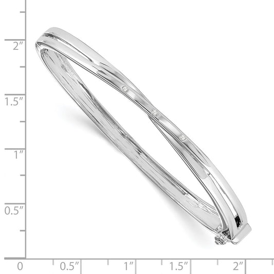 White Ice Sterling Silver Rhodium-plated Diamond Crossover Bangle Bracelet