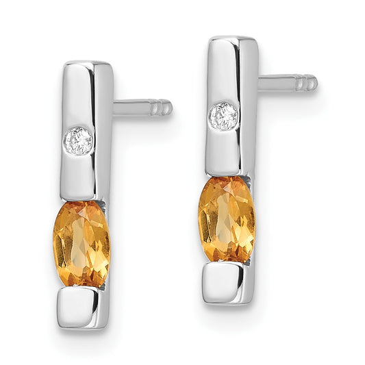 White Ice Sterling Silver Rhodium-plated Diamond and Citrine Post Earrings