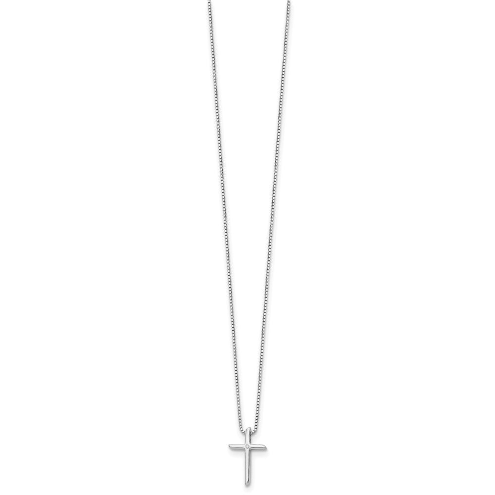 White Ice Sterling Silver Rhodium-plated 18 Inch Diamond Cross Necklace with 2 Inch Extender