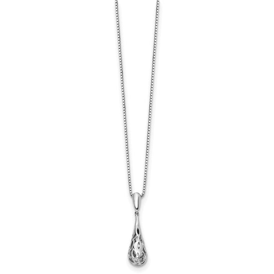 White Ice Sterling Silver Rhodium-plated 18 Inch Diamond Filigree Teardrop Necklace with 2 Inch Extender