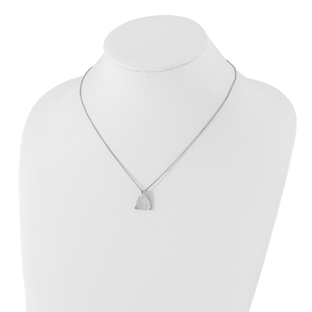 White Ice Sterling Silver Rhodium-plated 18 Inch Textured Polished and Satin Triangle Diamond Necklace with 2 Inch Extender