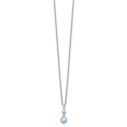 White Ice Sterling Silver Rhodium-plated 18 Inch Blue Topaz and Diamond Necklace with 2 Inch Extender