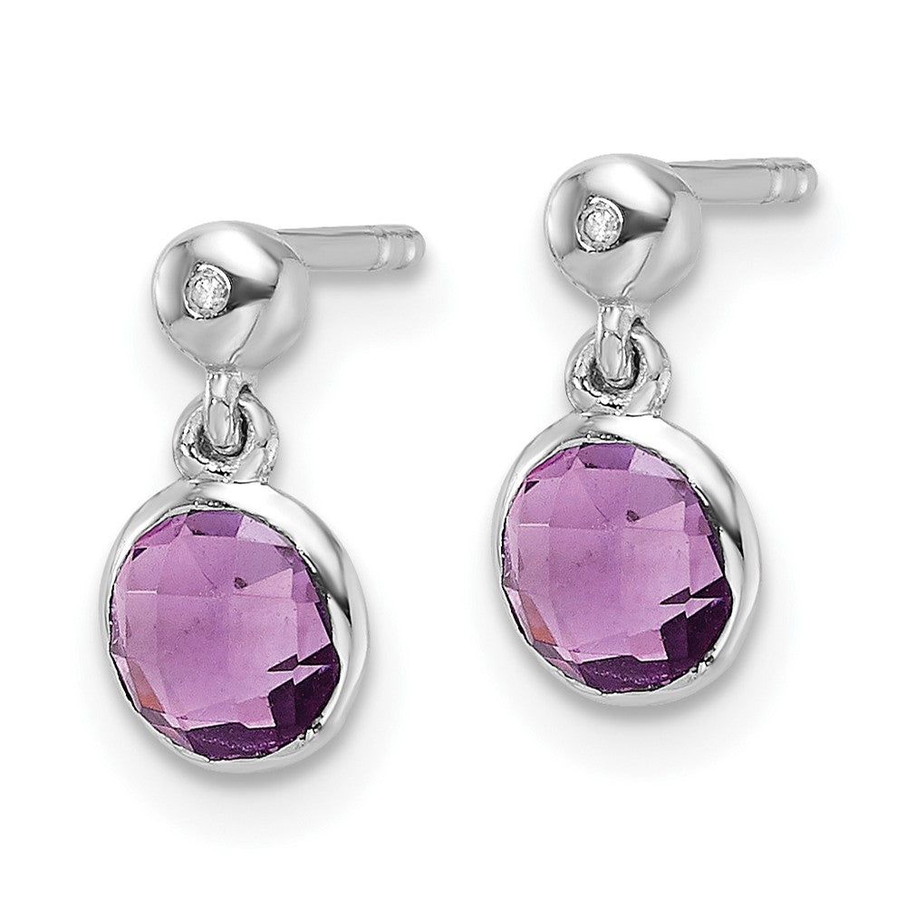 White Ice Sterling Silver Rhodium-plated Diamond and Amethyst Post Dangle Earrings
