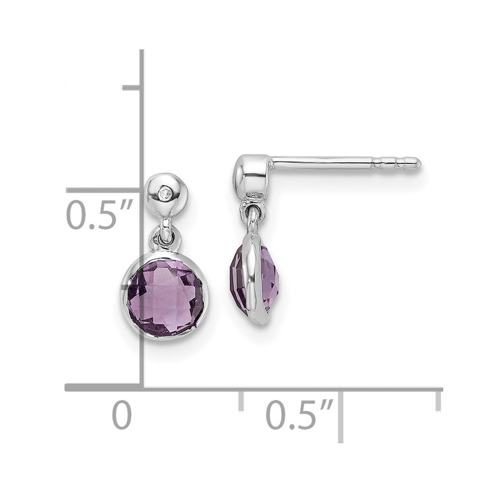 White Ice Sterling Silver Rhodium-plated Diamond and Amethyst Post Dangle Earrings