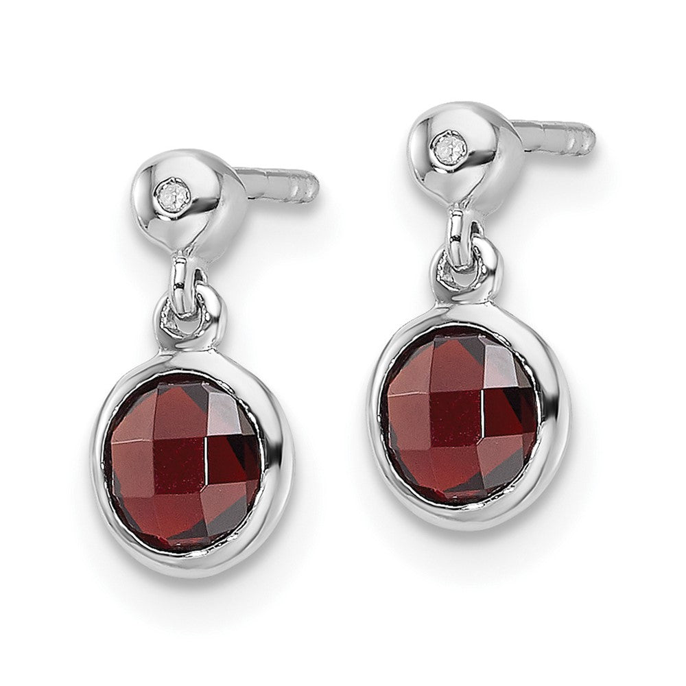 White Ice Sterling Silver Rhodium-plated Diamond and Garnet Post Dangle Earrings