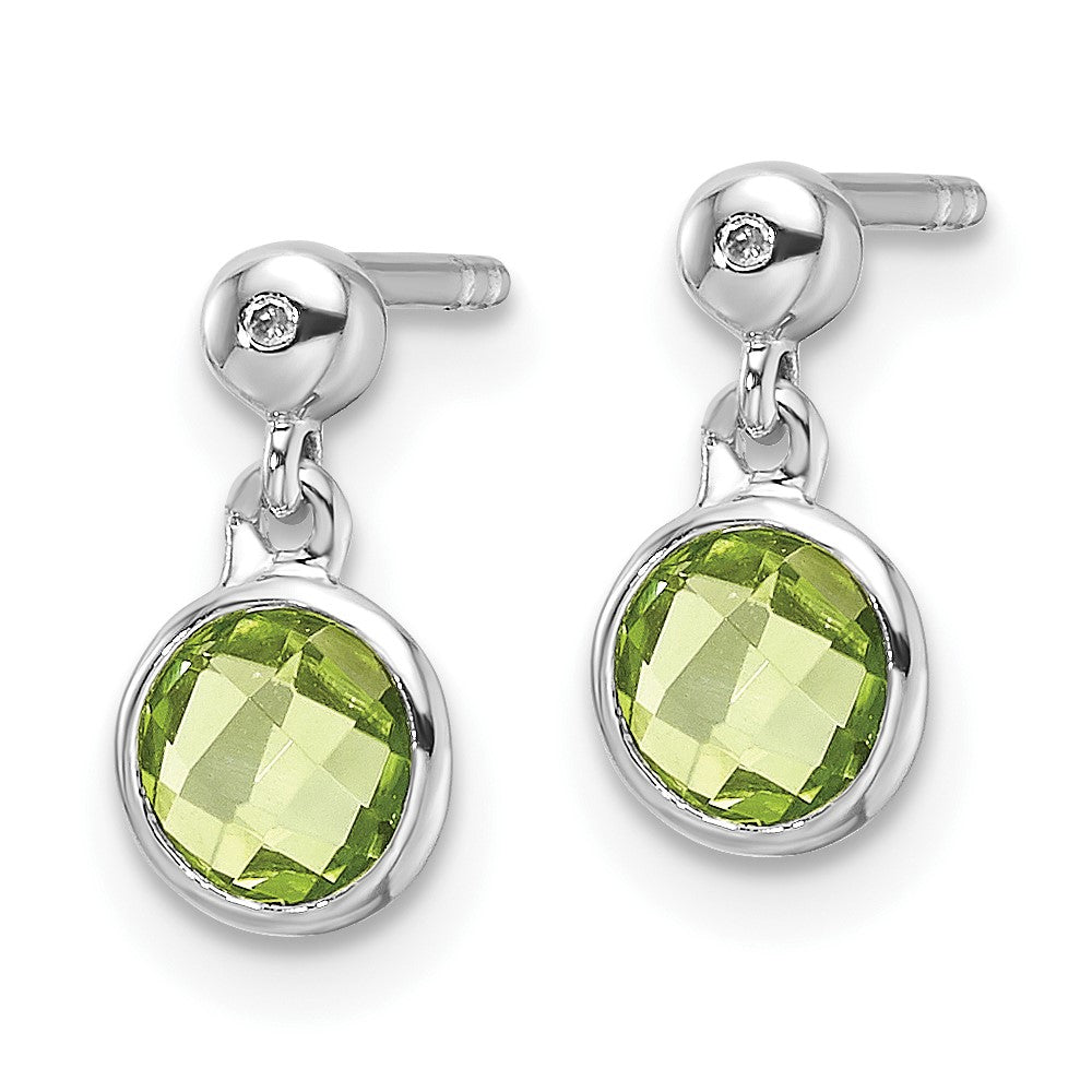 White Ice Sterling Silver Rhodium-plated Diamond and Peridot Post Dangle Earrings