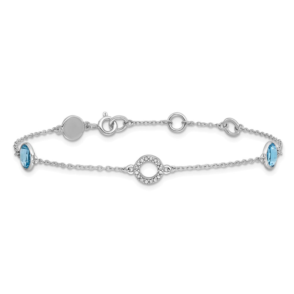 White Ice Sterling Silver Rhodium-plated 6.25 Inch Blue Topaz and Diamond Bracelet with 1 Inch Extender